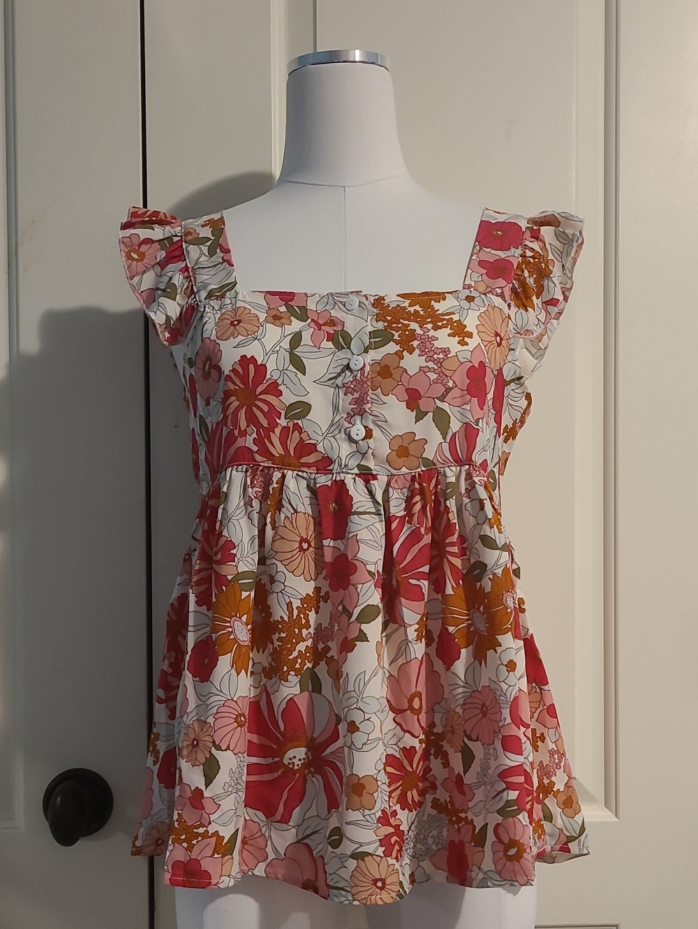 NWOT Ruffle Sleeve Pink Floral Babydoll Top